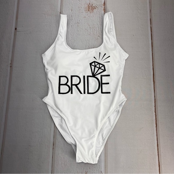 NWOT Bride Letter Print Diamond Pattern One Piece Swimsuit Bathing Suits Size S - Picture 5 of 17